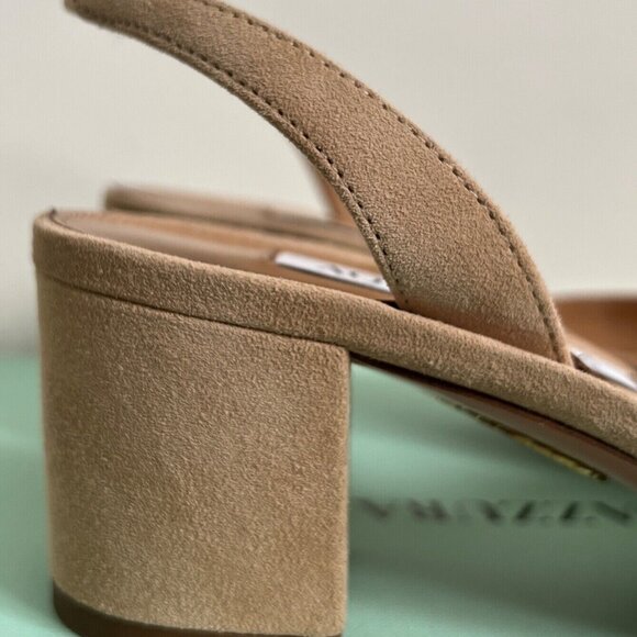 Aquazzura Talita Beige New Nude Suede Block Heel Slingback Pumps - Picture 11 of 14